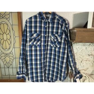 Beverly Hills Polo Club Black Label Blue Plaid Button Down Shirt Size L